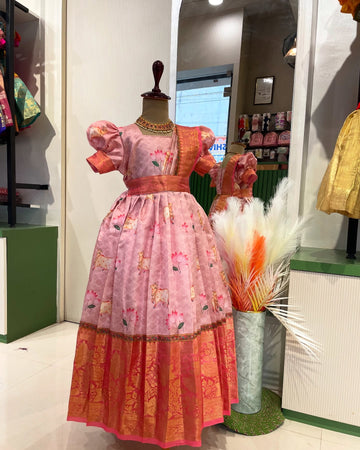 Pink Pichwai Frock with Separate Duppatta