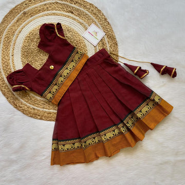 Maroon Color Narayanapet Cotton Paavadai and Sattai