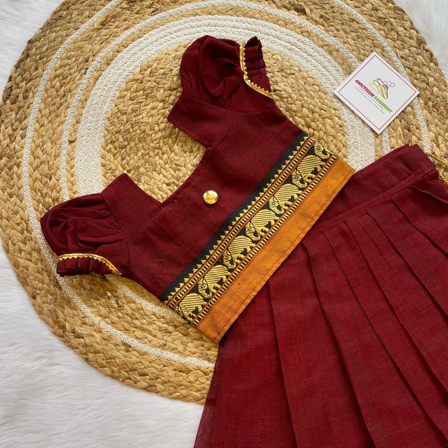Maroon Color Narayanapet Cotton Paavadai and Sattai