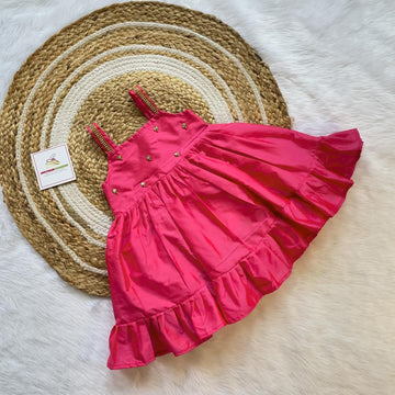 Light Pink Silk Frock with Strap Sleeves - Midi Length