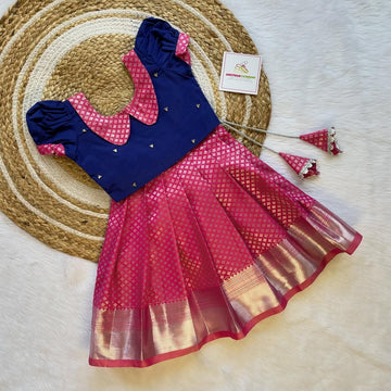 Blue Top and Pink Semi Silk Paavadai Sattai