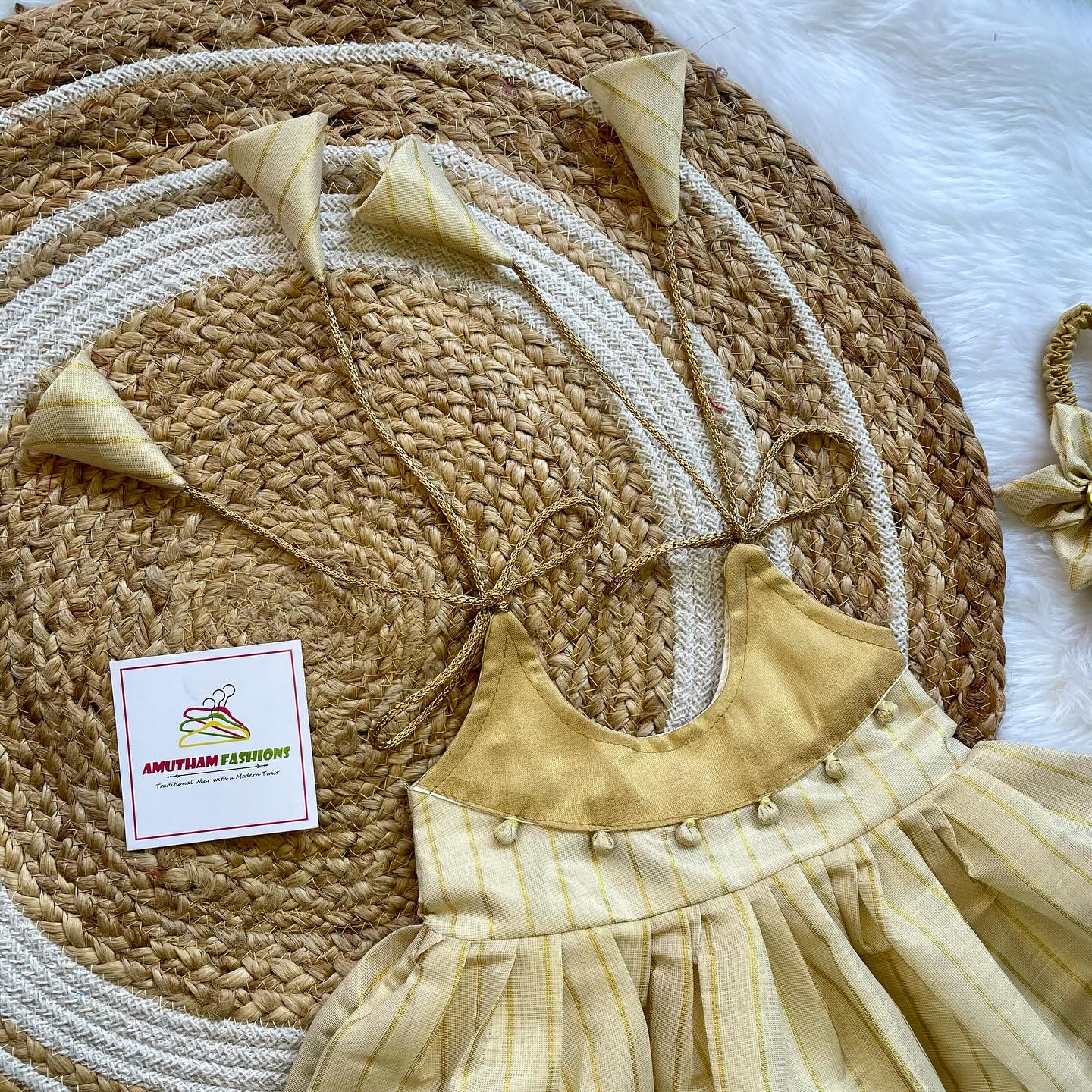 Premium Cotton Blend Tissue Silk Kerala Kasavu Frock