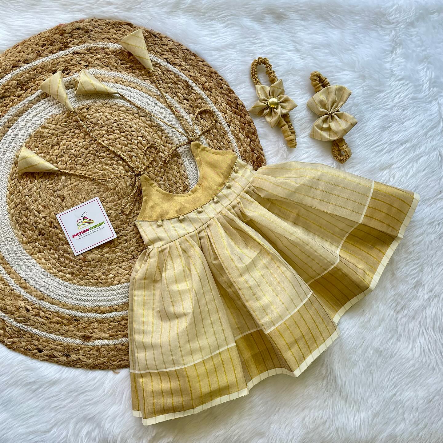 Premium Cotton Blend Tissue Silk Kerala Kasavu Frock
