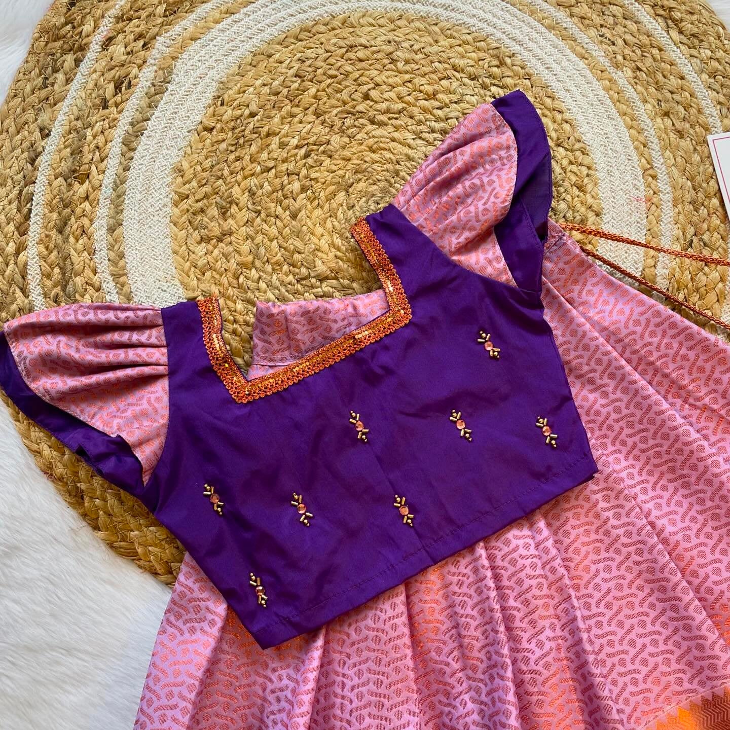 Lavender and Voilet Semi Silk Paavadai Sattai