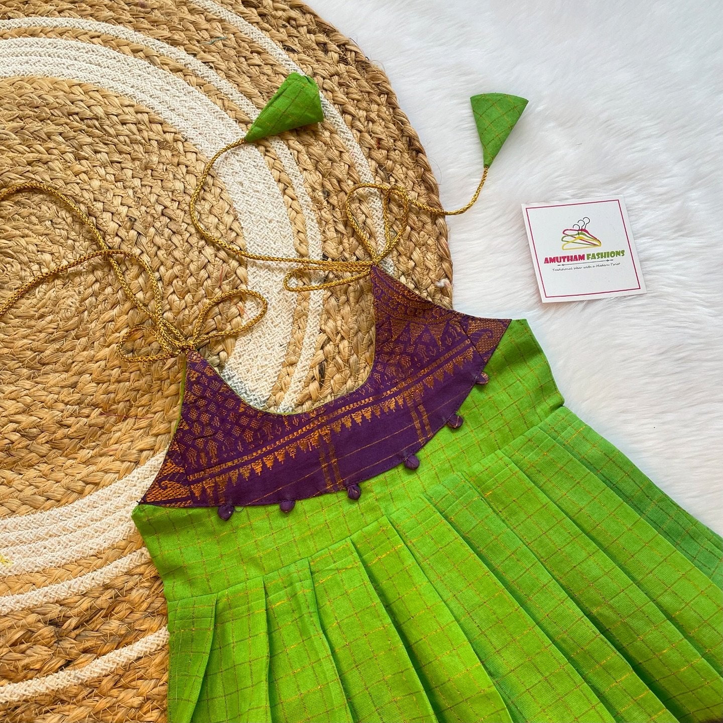 Light Green & Voilet Combo Sungudi Cotton Frock