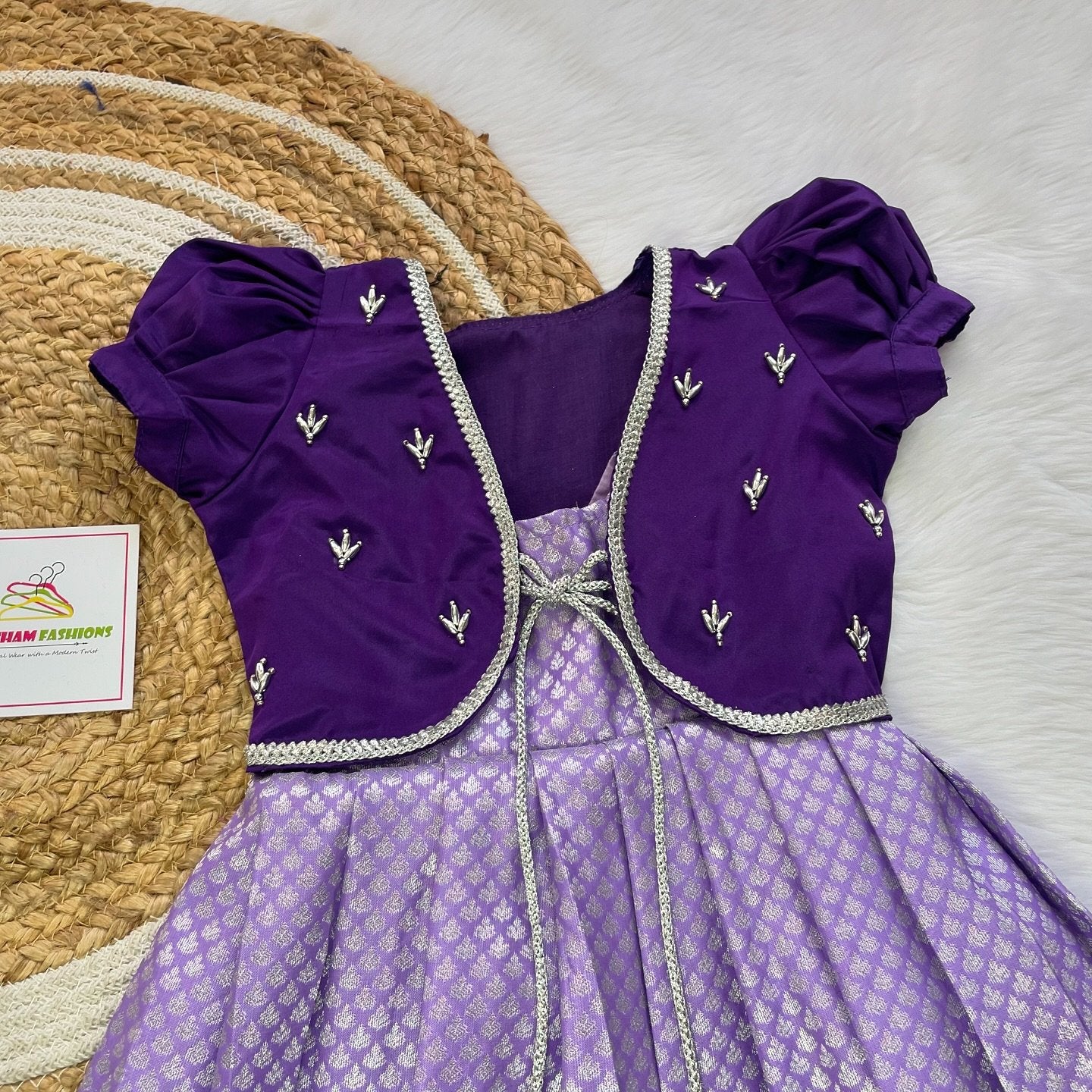 Lavender and Purple Kanchipattu Frock with Jacket