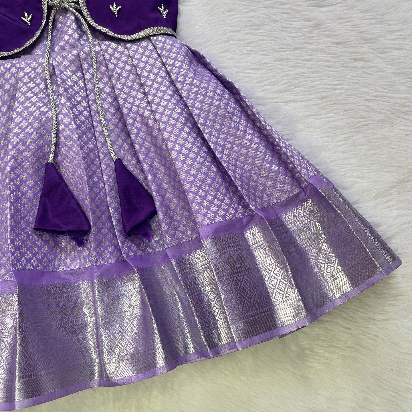 Lavender and Purple Kanchipattu Frock with Jacket