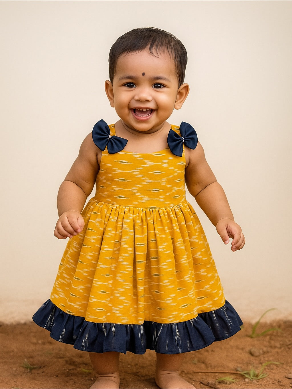 Yellow and Black Ikkat Cotton Frock