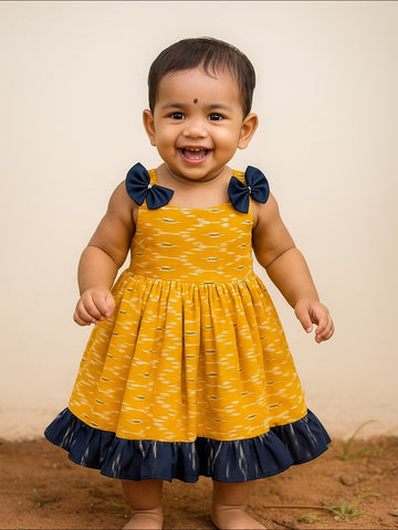 Yellow and Black Ikkat Cotton Frock