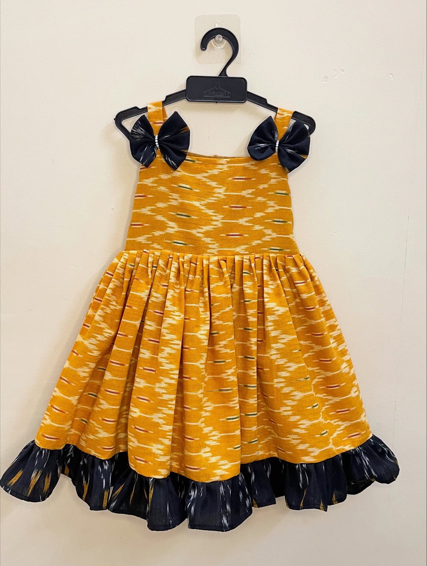 Yellow and Black Ikkat Cotton Frock