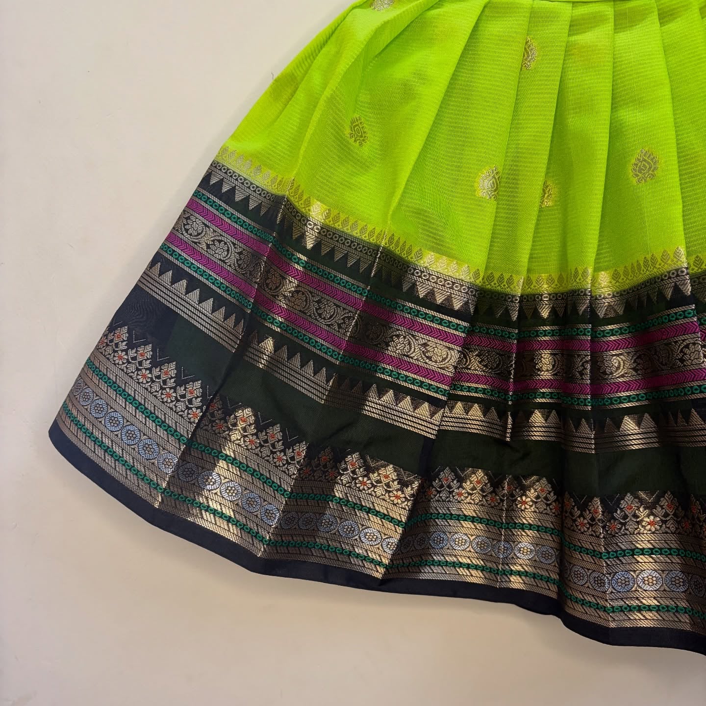 Premium Banarasi Silk Paavadai Sattai – Light Green & Black Combo