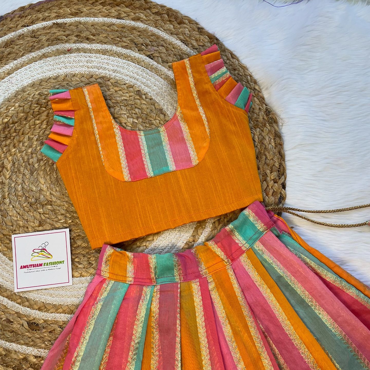 Mustard Yellow Top and Multi Color Skirt