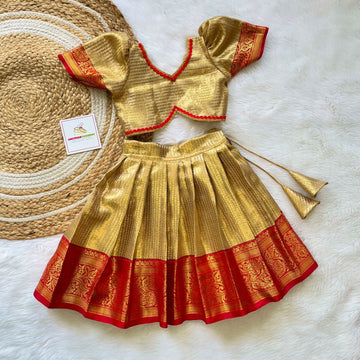 Red and Gold Semi Kanchipattu Paavadai Sattai
