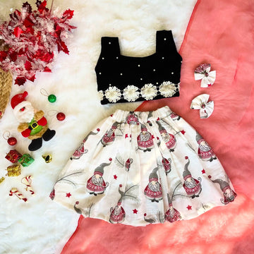 Black Velvet Top and White Cotton Skirt - Jingle Christmas Collections