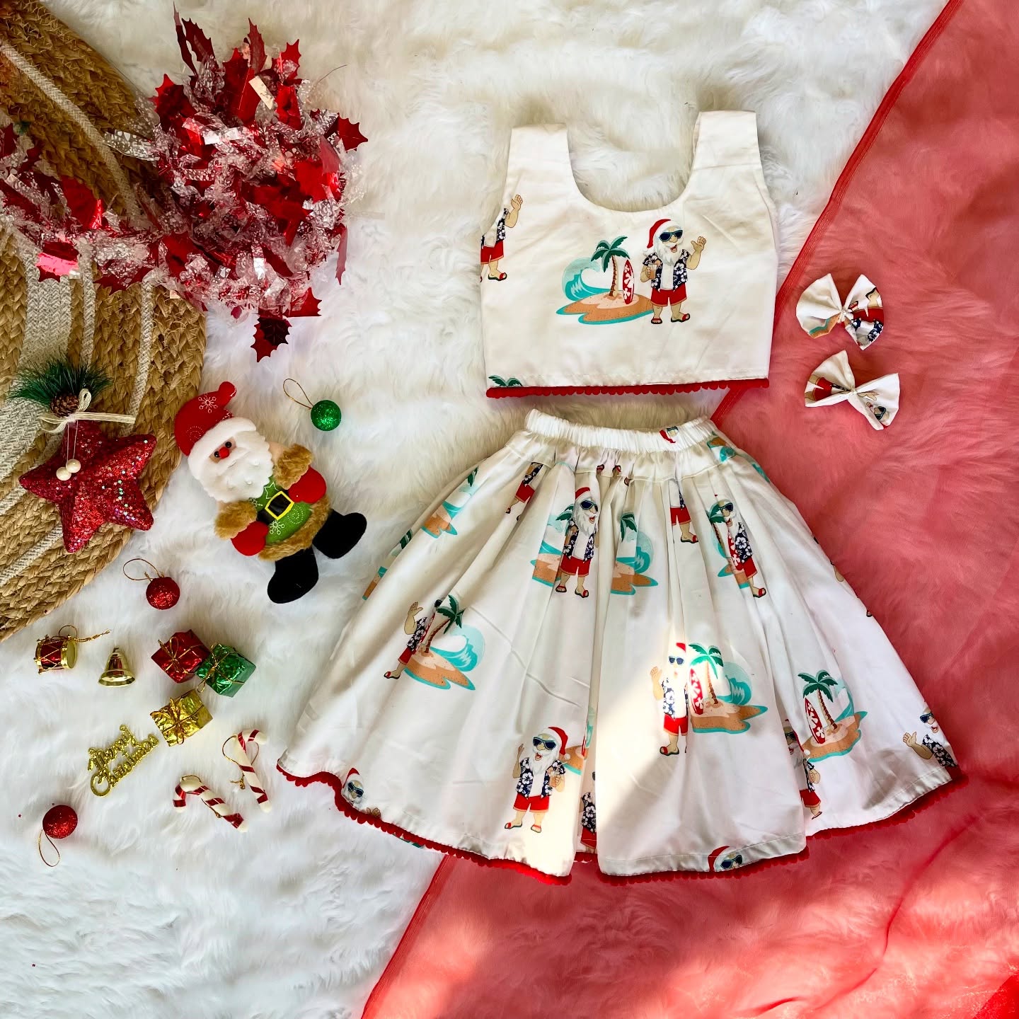 White Christmas Theme Skirt and Top - Jingle Christmas Collections