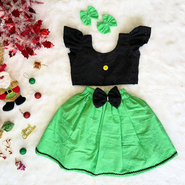 Light Green Embroidery Skirt and Black Hakoba Top - Jingle Christmas Collections