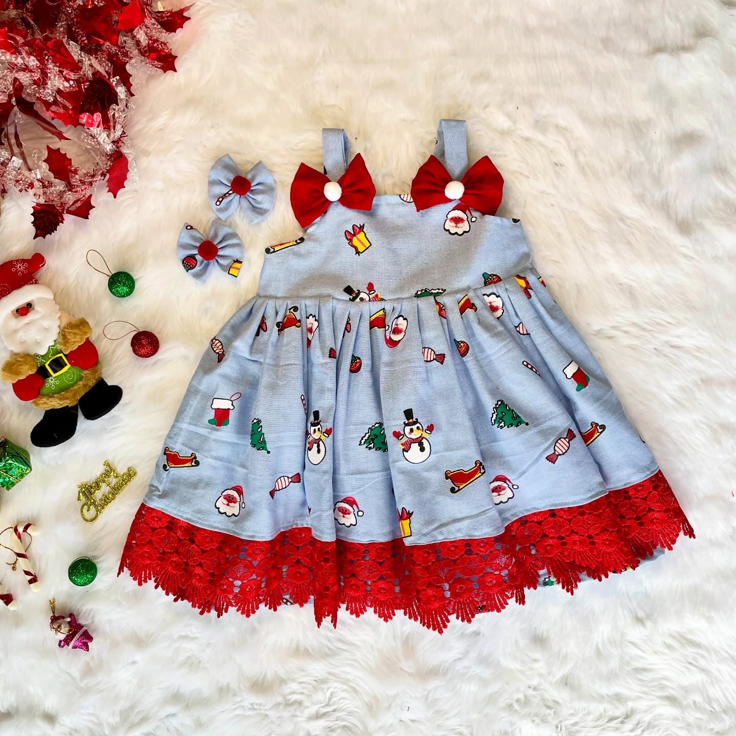 Light Blue Christmas Theme Frock - Jingle Christmas Collections