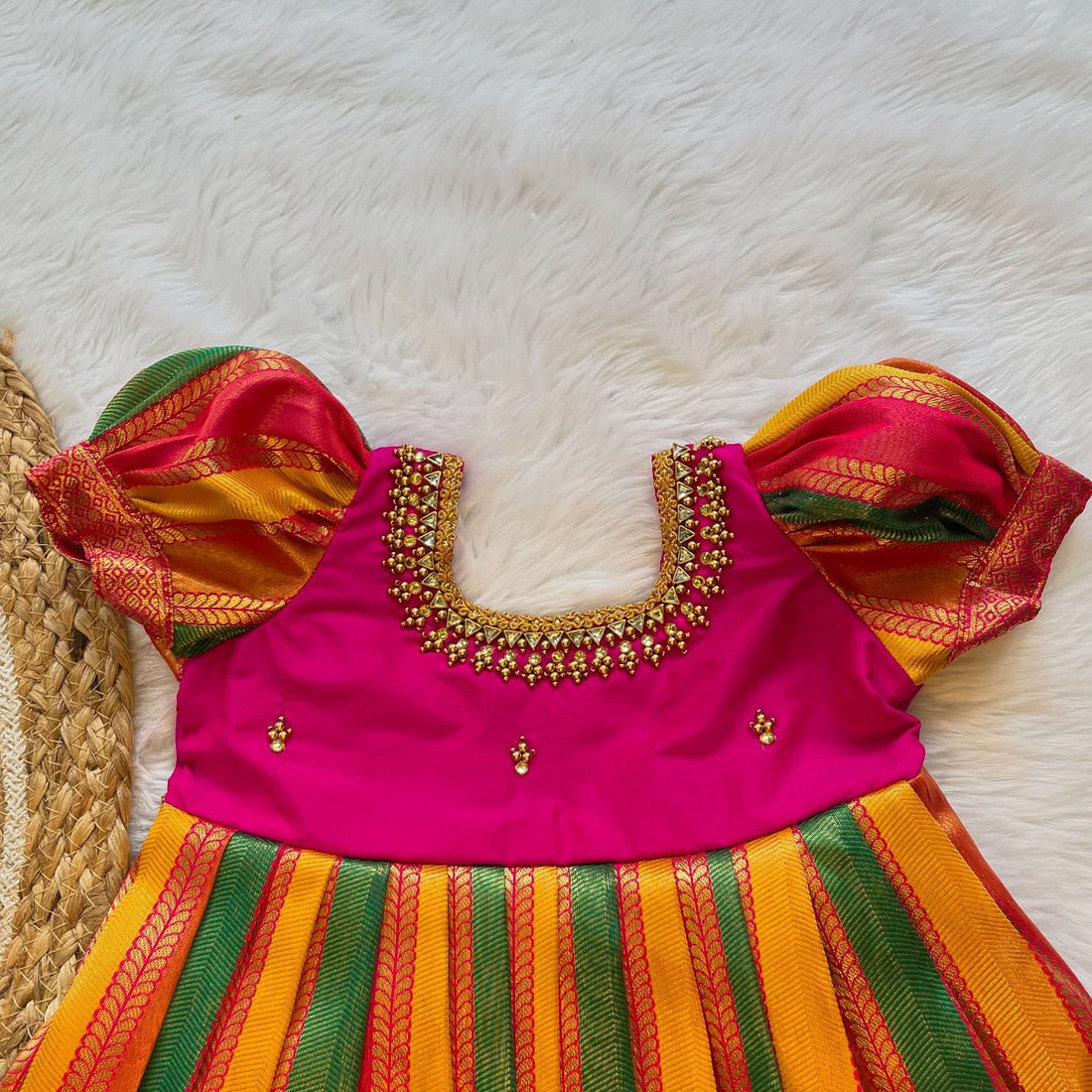 Multi Color Semi Kanchipattu Frock