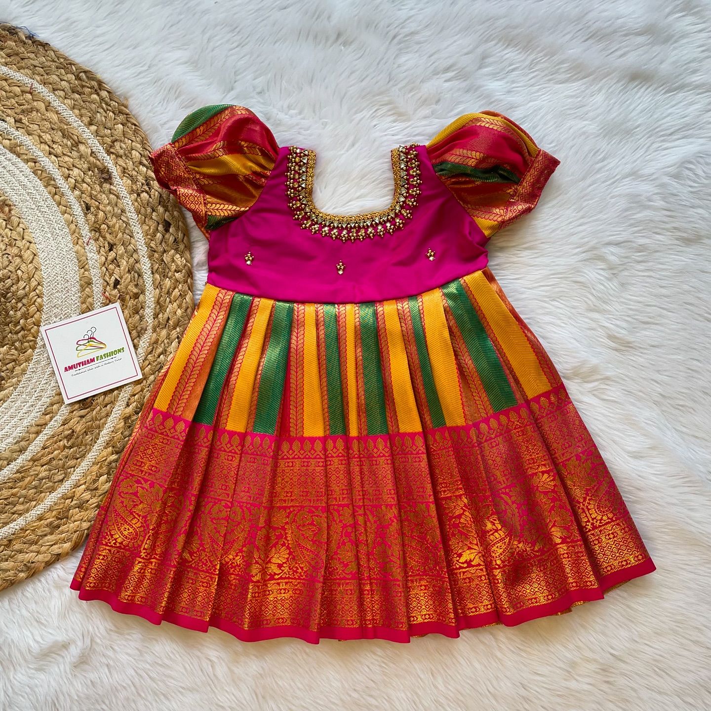 Multi Color Semi Kanchipattu Frock