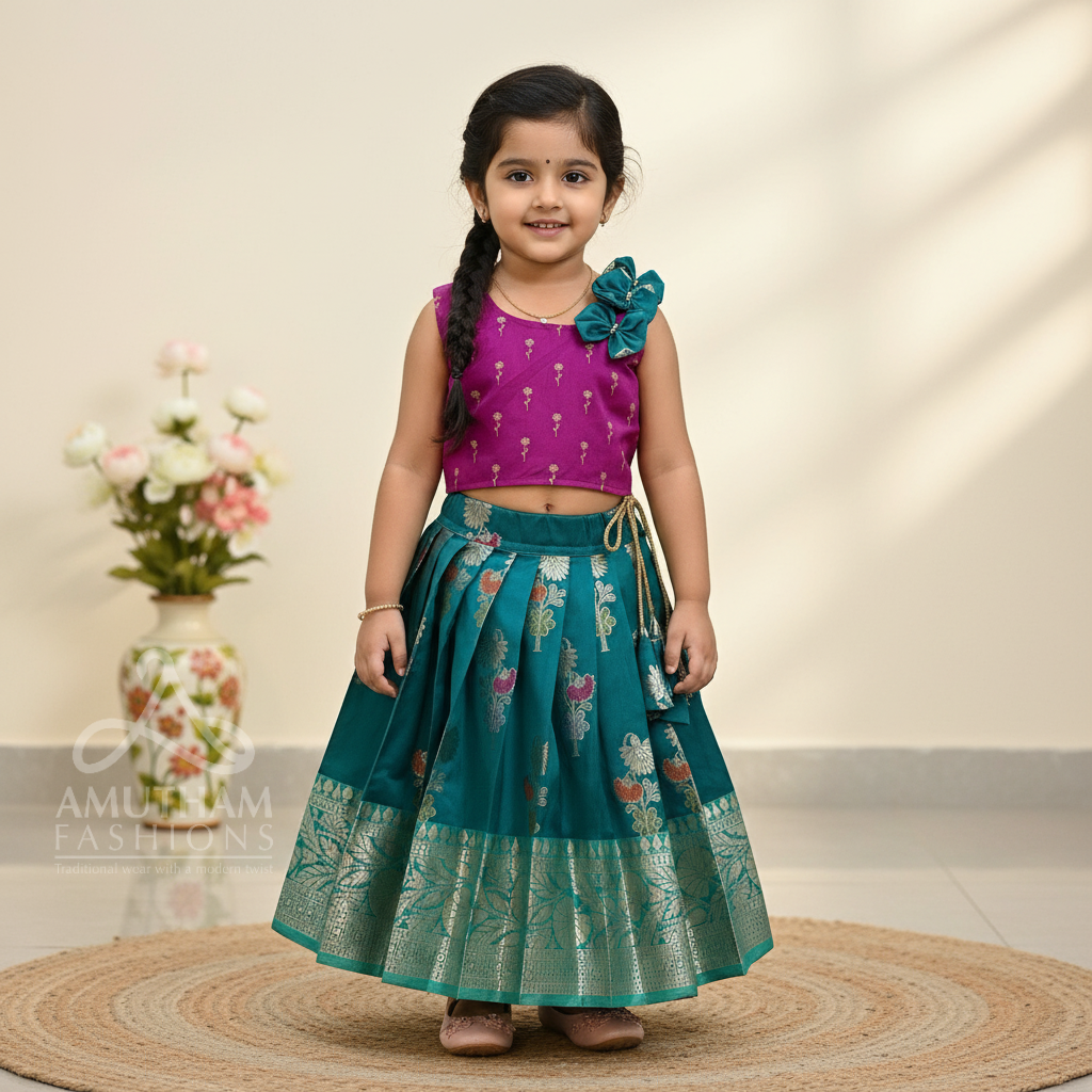 Ramar Blue and Magenta Pink Pattu Paavadai Sattai is specifically made for little princesses