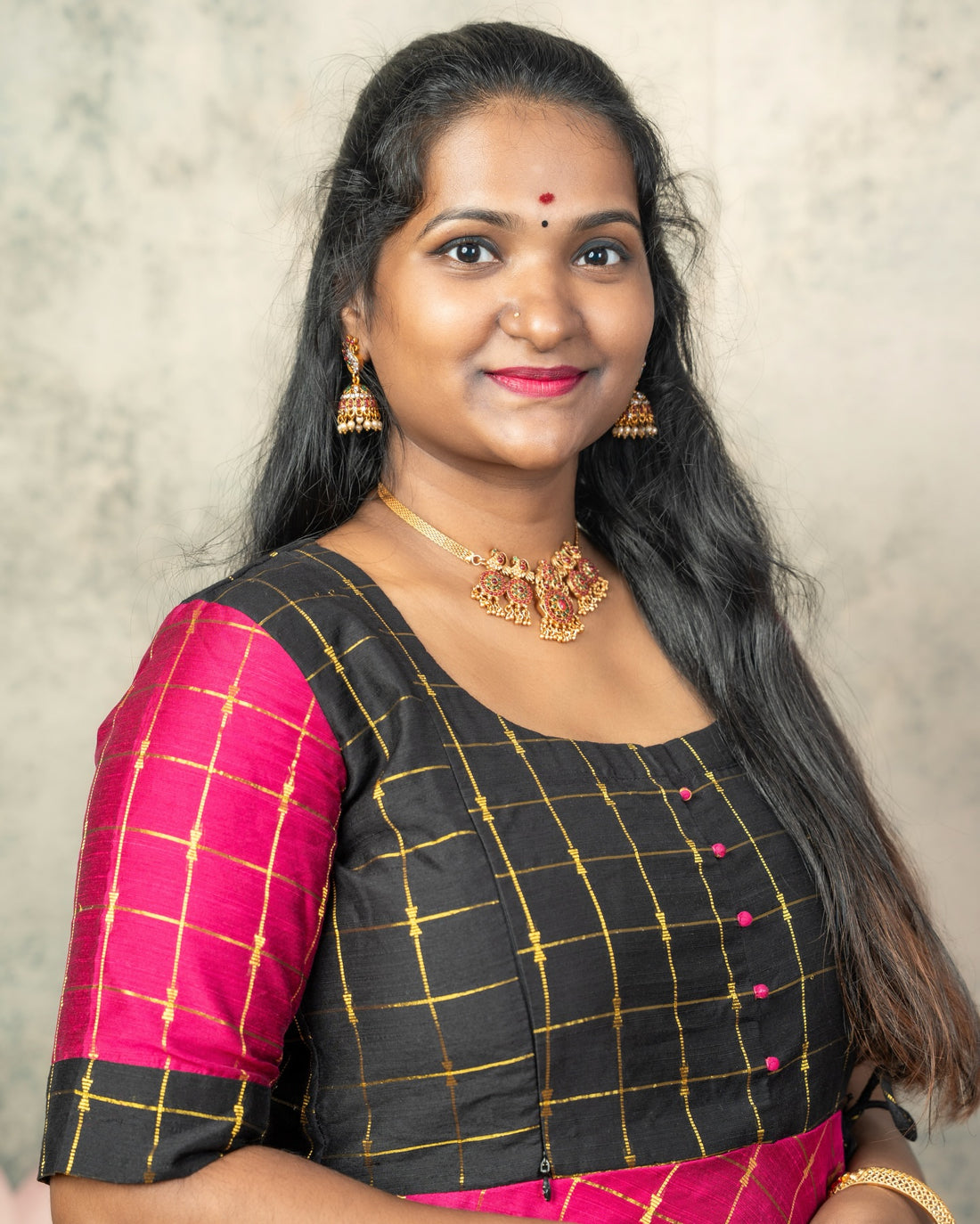 Raw Silk Black and Pink Combo - Feeding Long Gown for Mom
