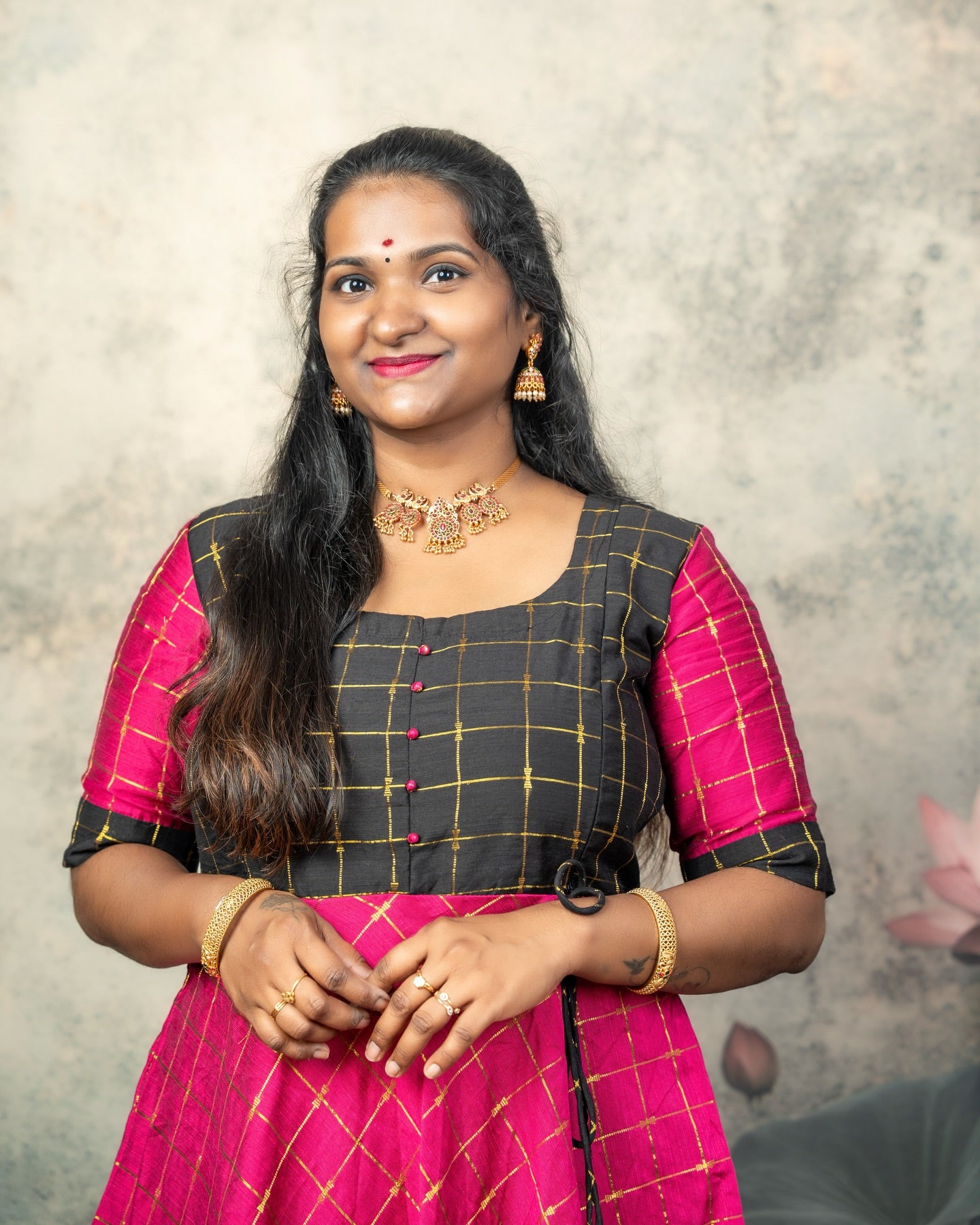 Raw Silk Black and Pink Mom Daughter Combo - Feeding Long Gown for Mom | Baby Frock