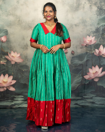 Raw Silk Red and Green Combo - Feeding Long Gown for Mom