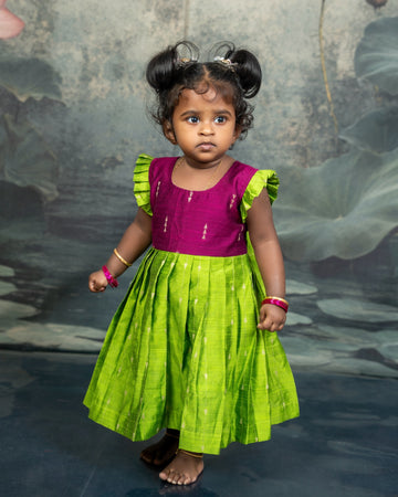 Light Green and Purple Raw Silk Frock