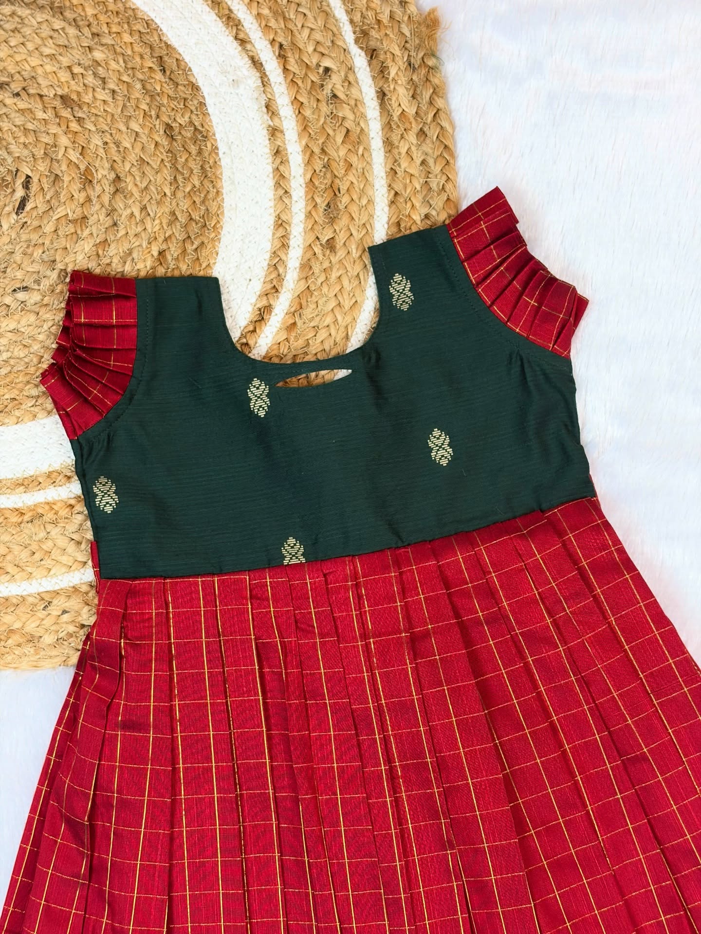 Nayam - The Vintage Collection - Dark Green and Classic Red Long Frock