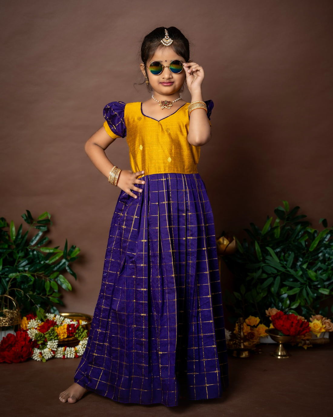 Nayam - The Vintage Collection - Mustard Yellow and Voilet Long Frock