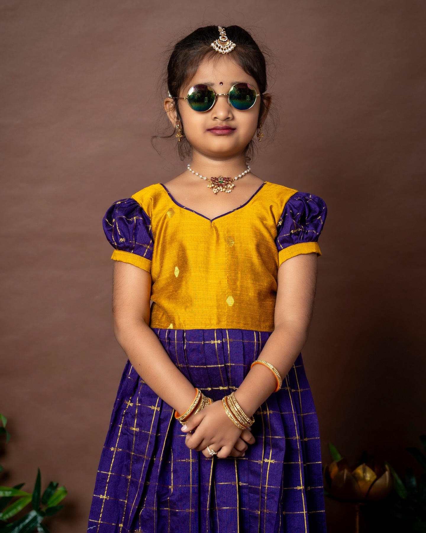 Nayam - The Vintage Collection - Mustard Yellow and Voilet Long Frock