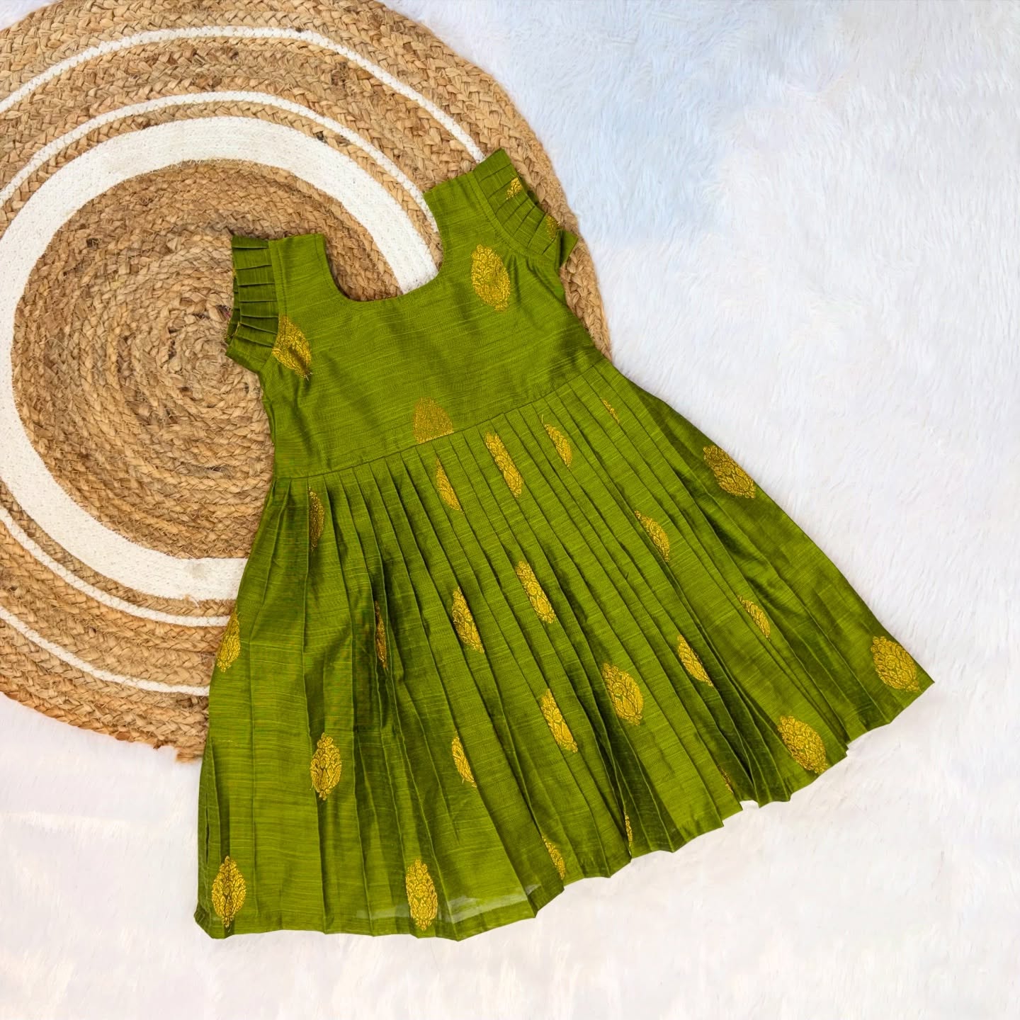 Olive Green Luxurious Raw Silk Frock