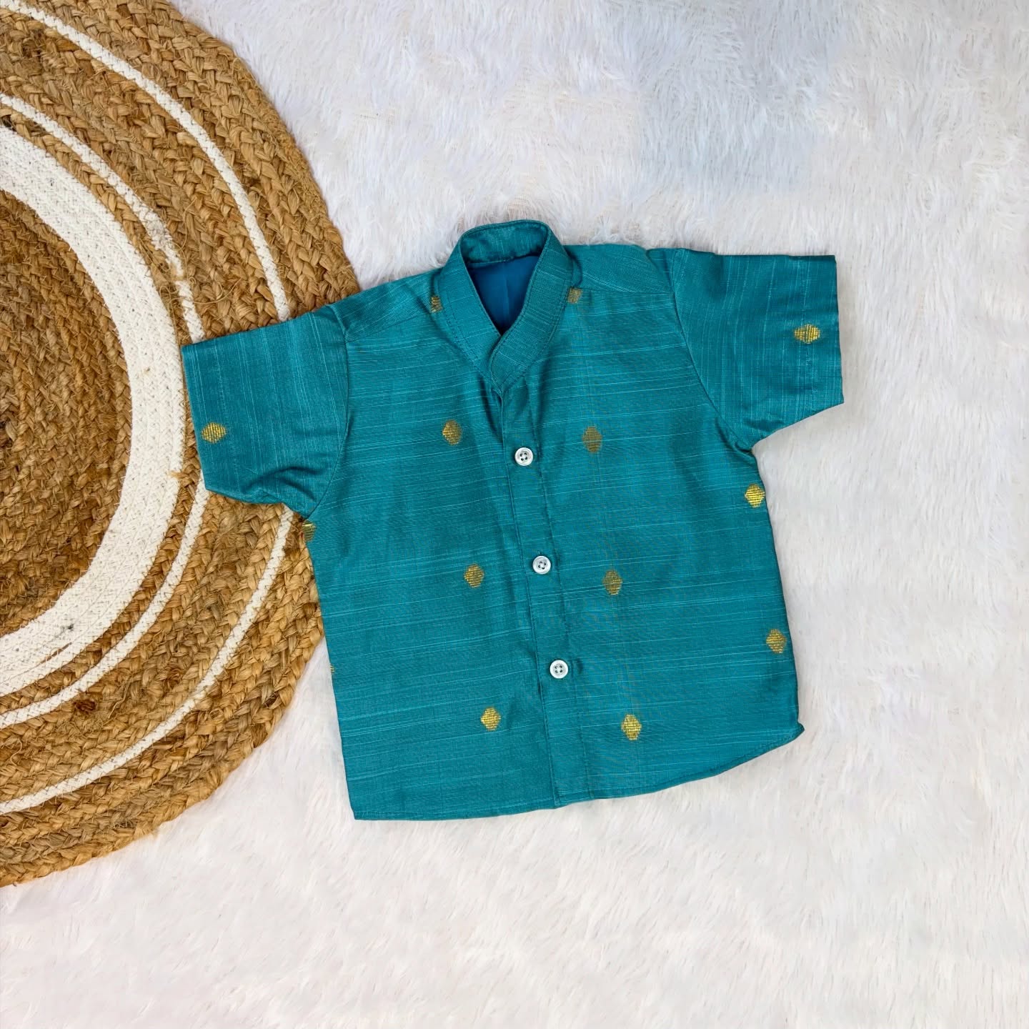 Premium Raw Silk Cotton Kids Shirt – Light Blue