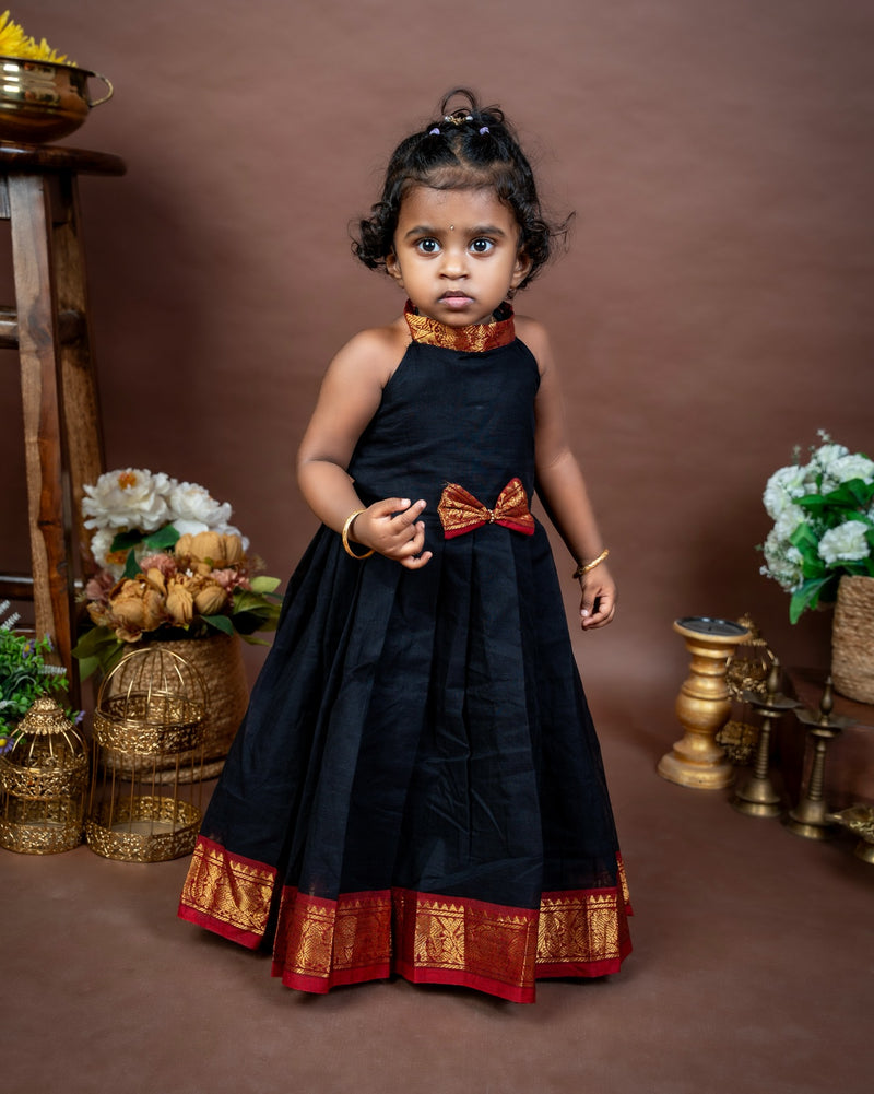 Black and Red Combo Kanchicotton Halter Neck Frock