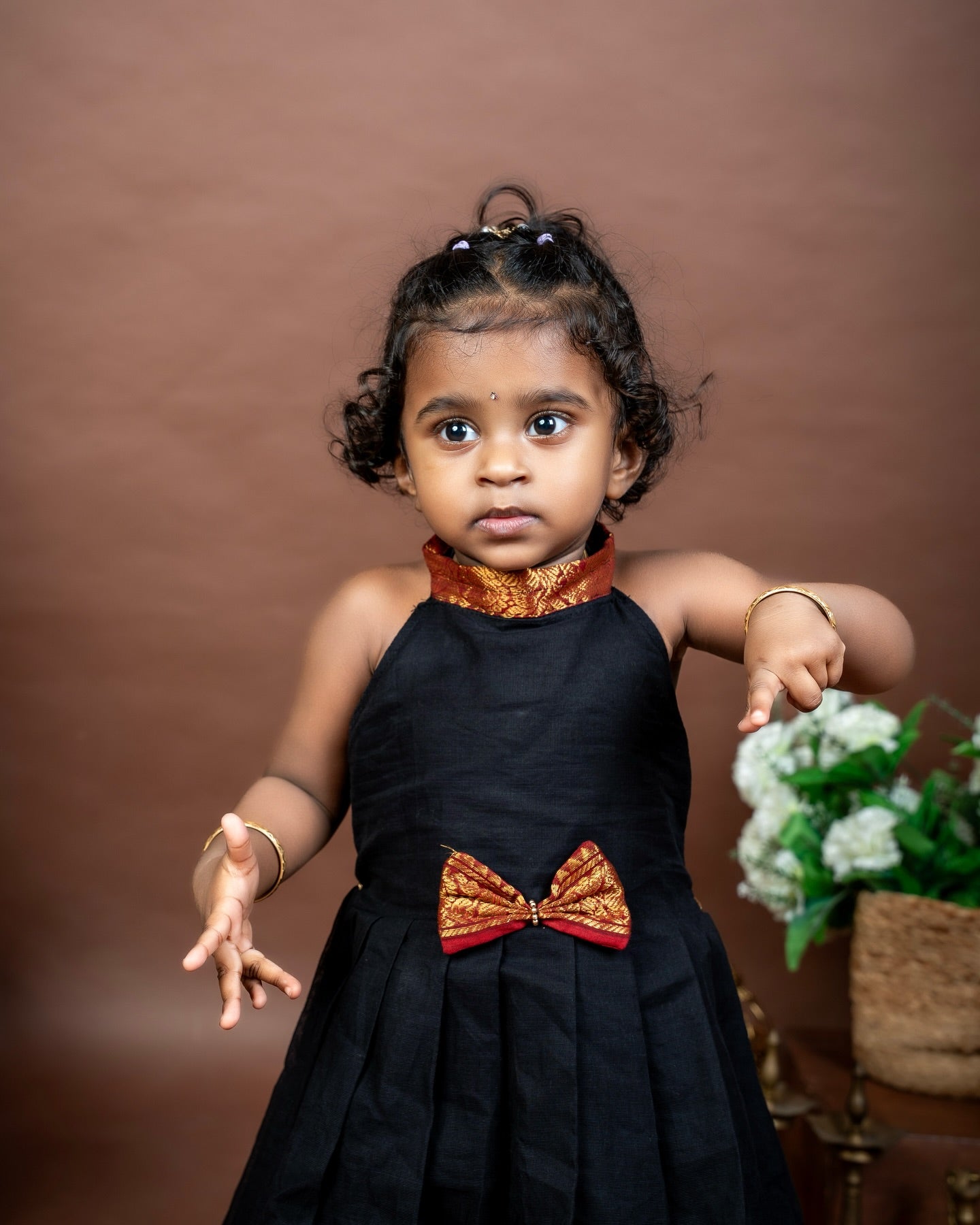 Black and Red Combo Kanchicotton Halter Neck Frock