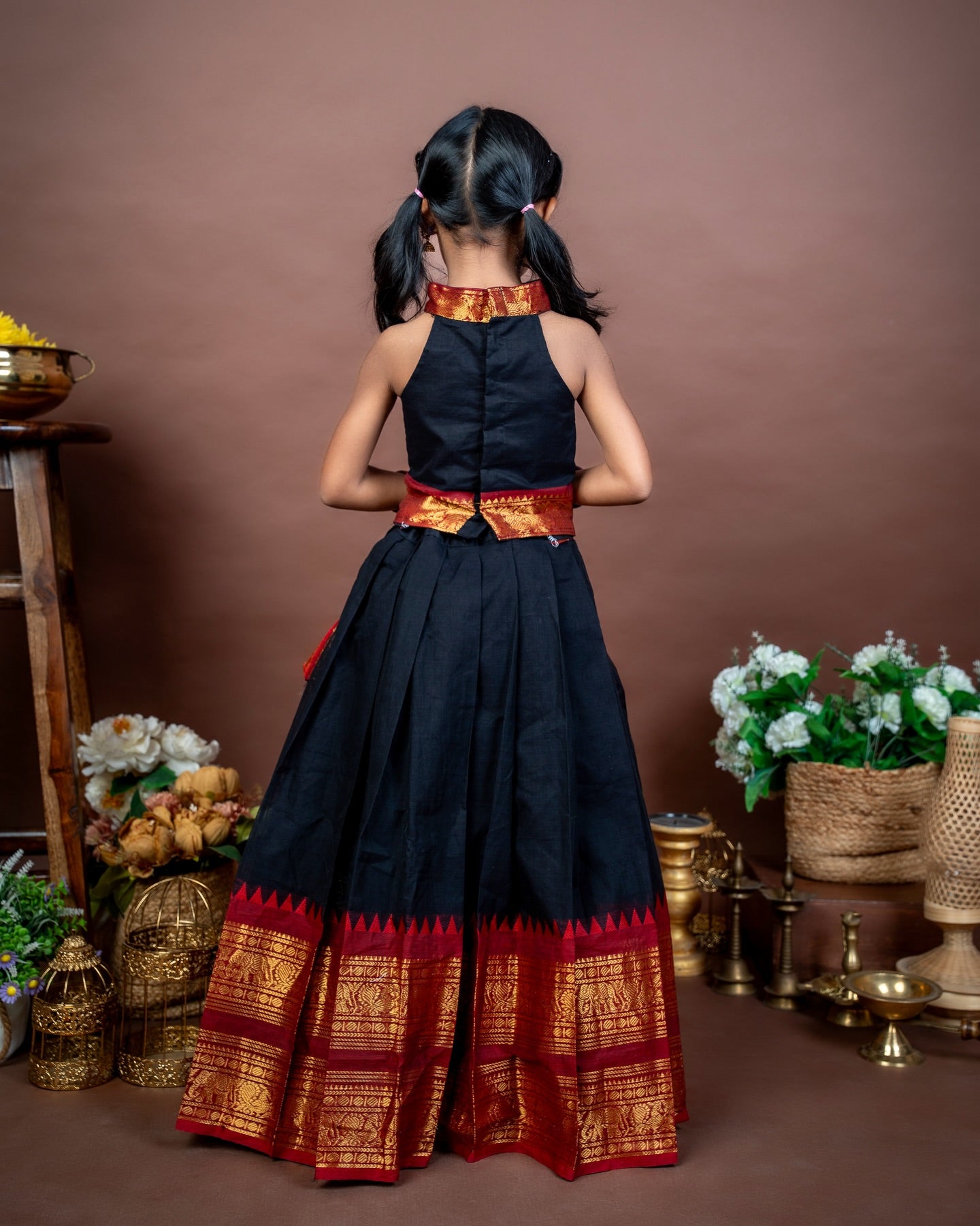 Black and Red Combo Kanchicotton Skirt and Halter Neck Top