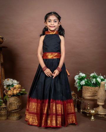 Black and Red Combo Kanchicotton Skirt and Halter Neck Top