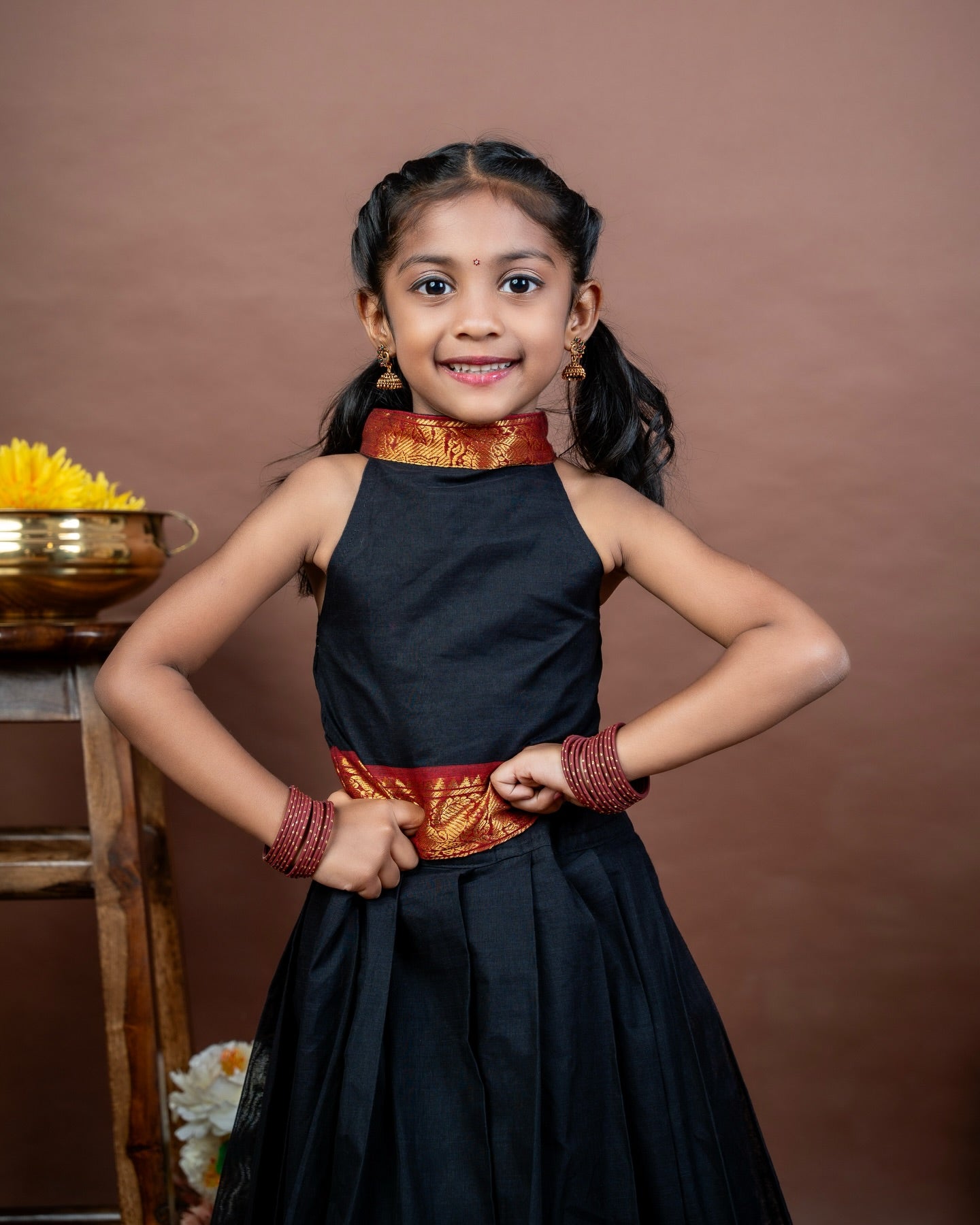 Black and Red Combo Kanchicotton Skirt and Halter Neck Top