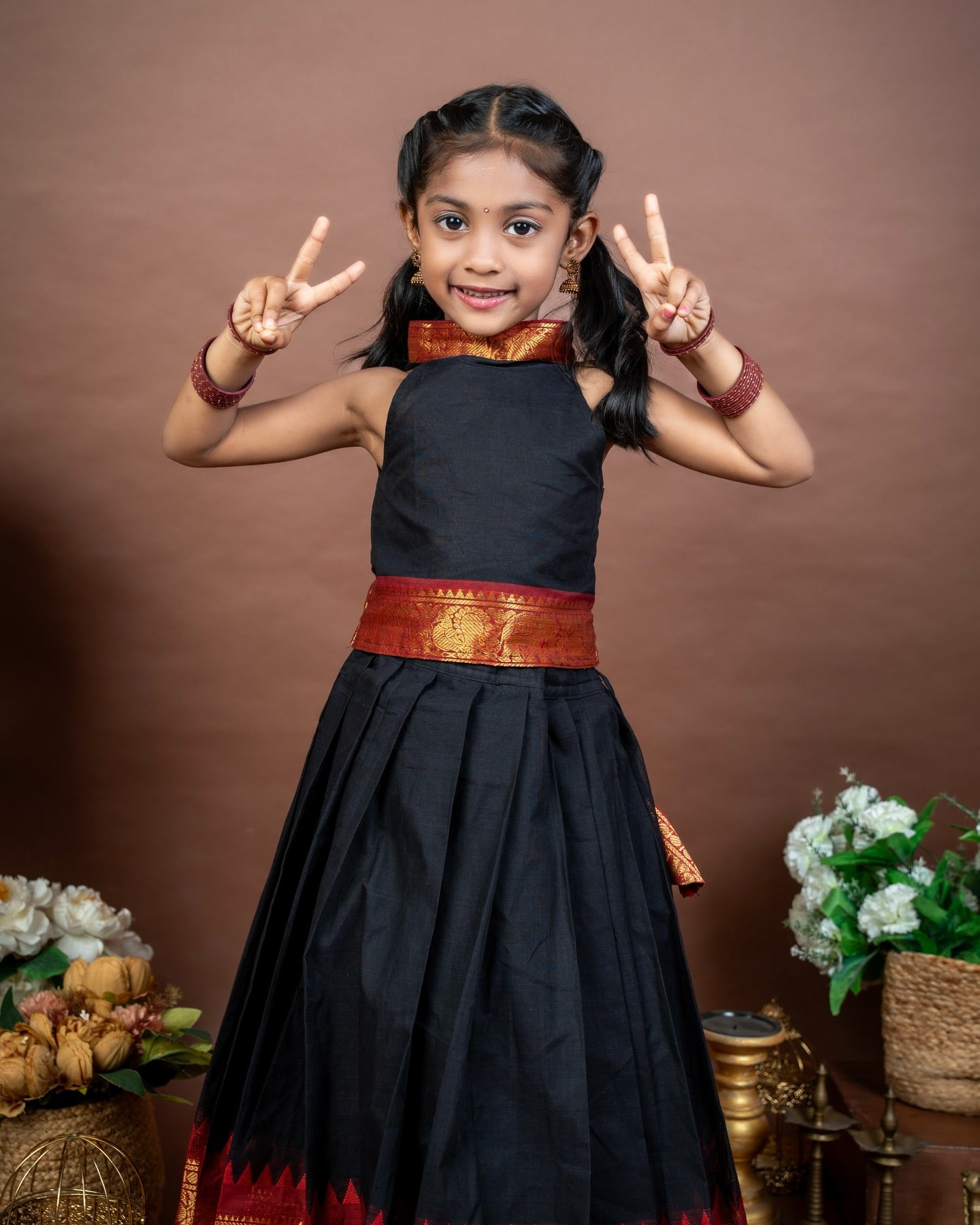 Black and Red Combo Kanchicotton Skirt and Halter Neck Top