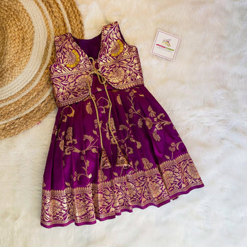 Luxury Purple Color Banarasi Frock and Overcoat