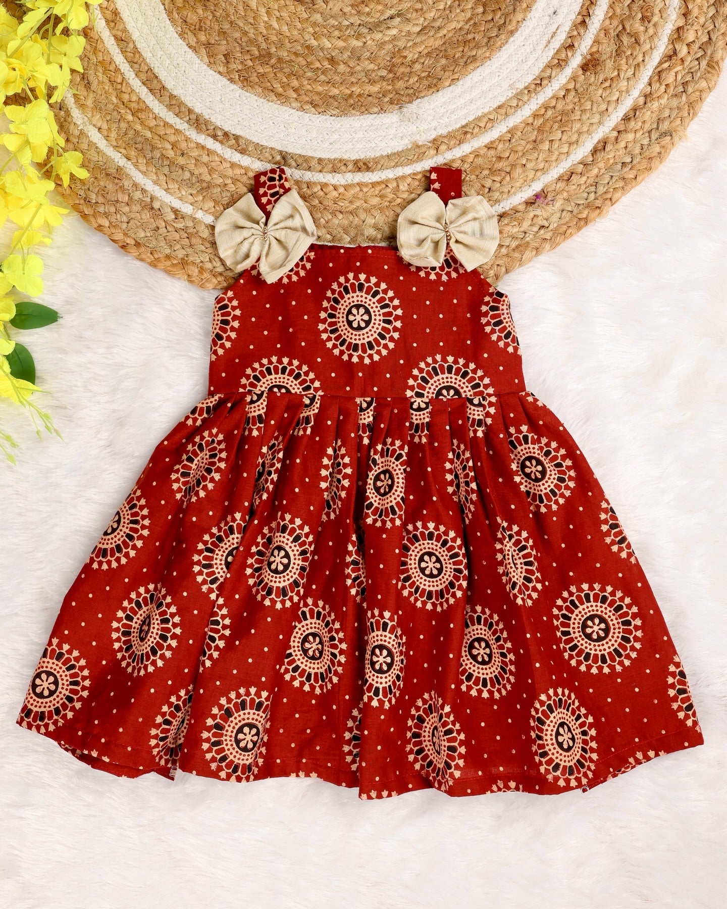 AJRAKH MANIA (BRICK RED) - Adorable Ajrakh Cotton Frocks for little fashionistas!