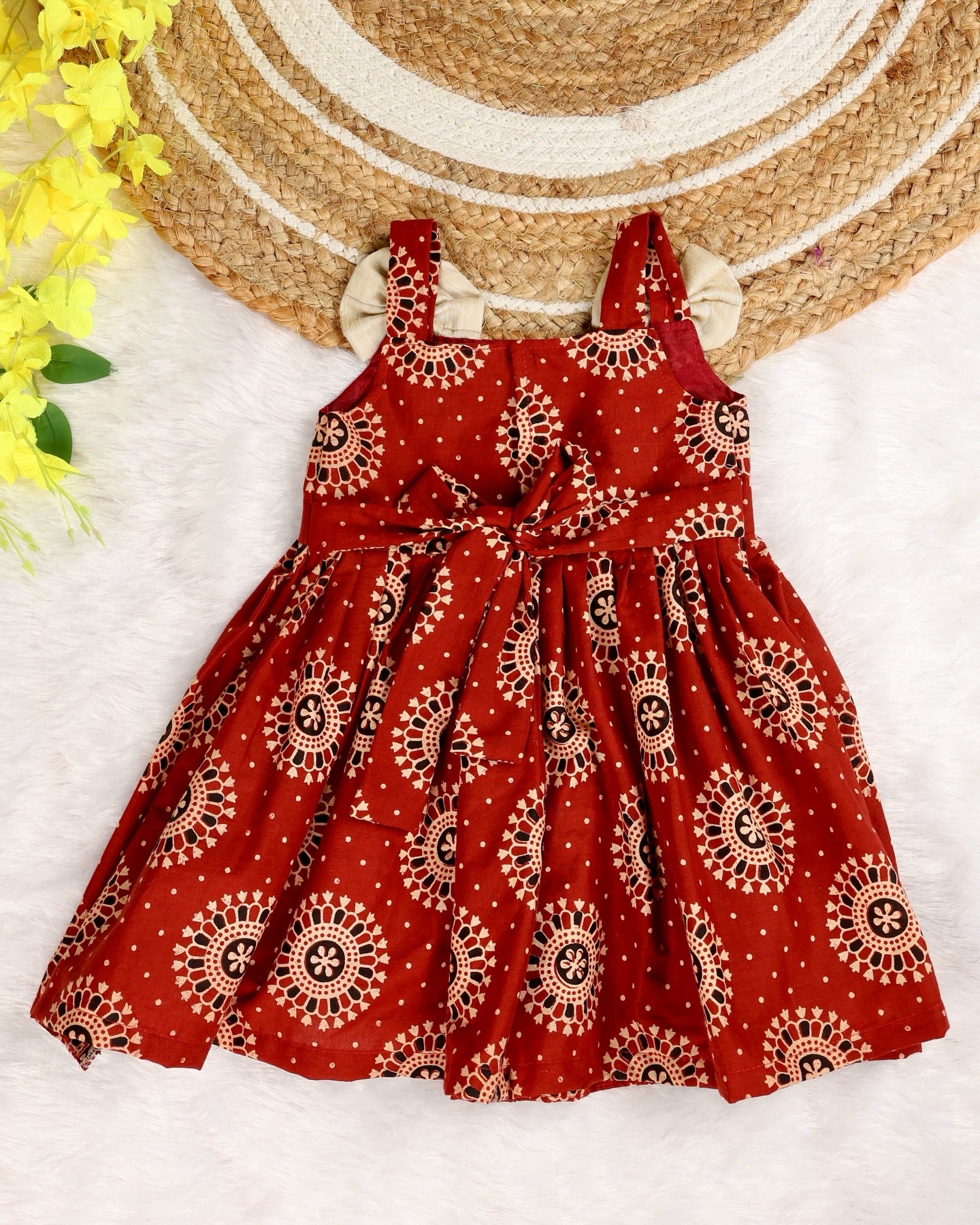AJRAKH MANIA (BRICK RED) - Adorable Ajrakh Cotton Frocks for little fashionistas!