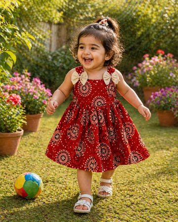 AJRAKH MANIA (BRICK RED) - Adorable Ajrakh Cotton Frocks for little fashionistas!