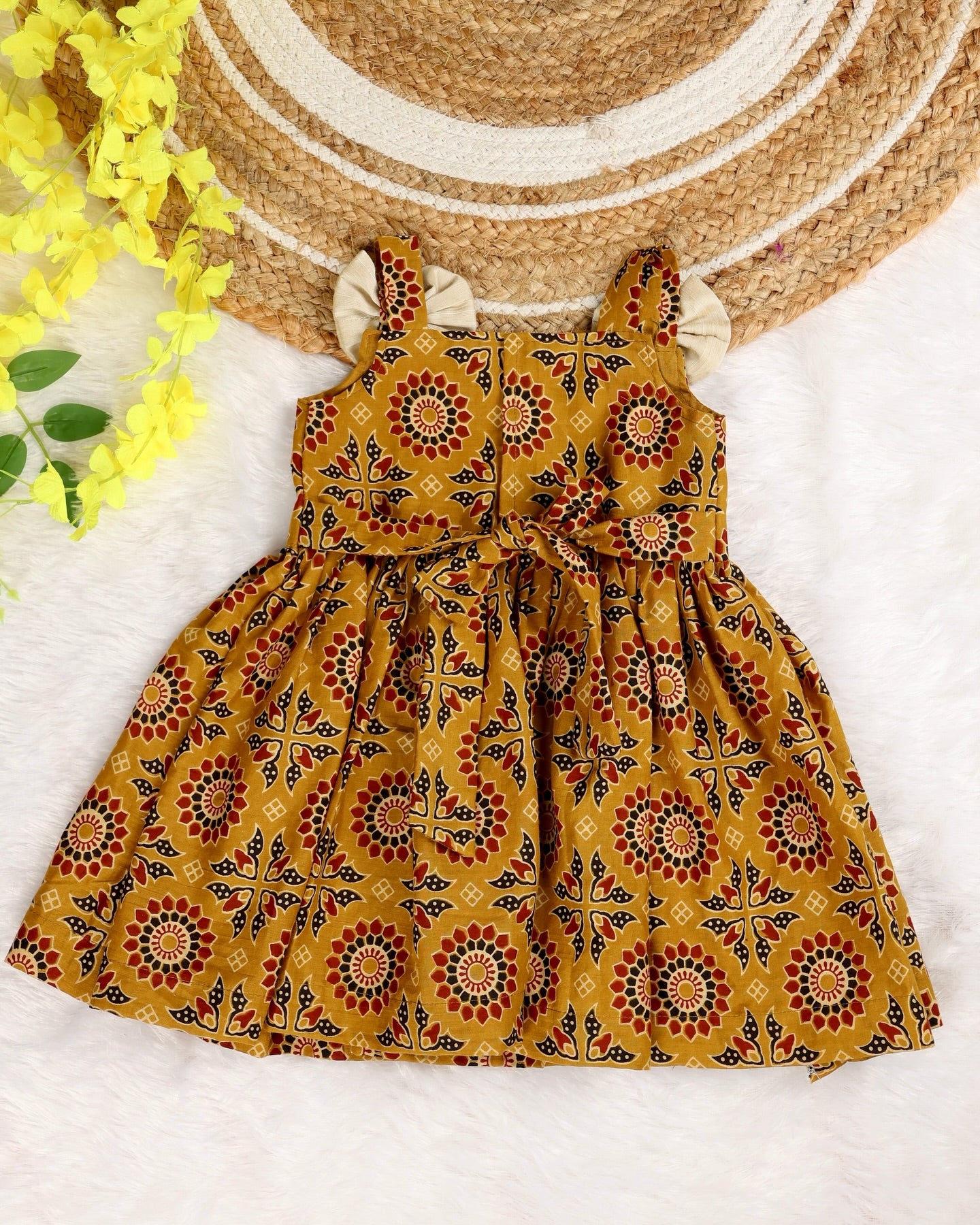 AJRAKH MANIA (MUSTARD YELLOW) - Adorable Ajrakh Cotton Frocks for little fashionistas!