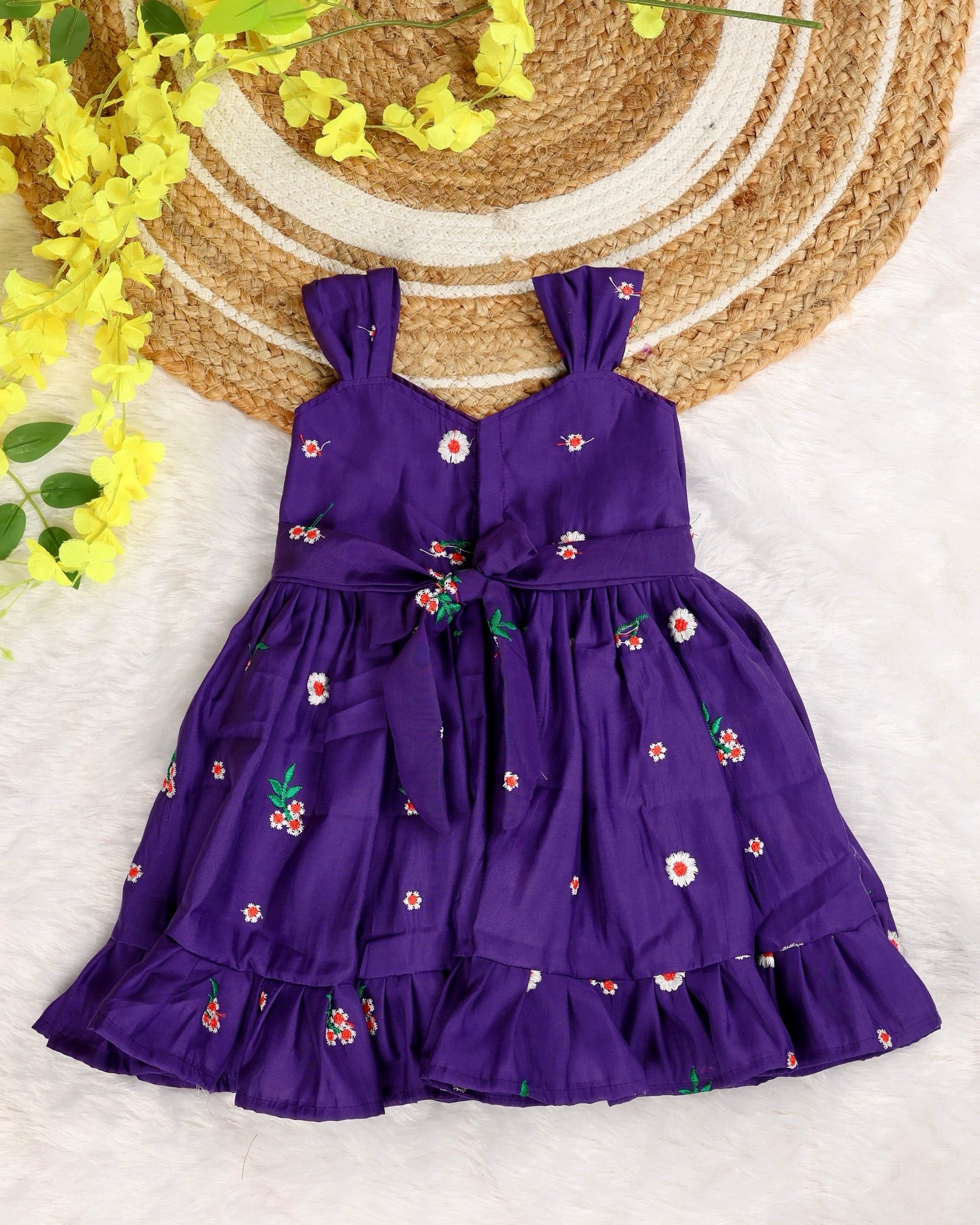 DAISY DREAM (VOILET) - Premium Mul Chanderi Embroidery Cotton Frocks for Kids