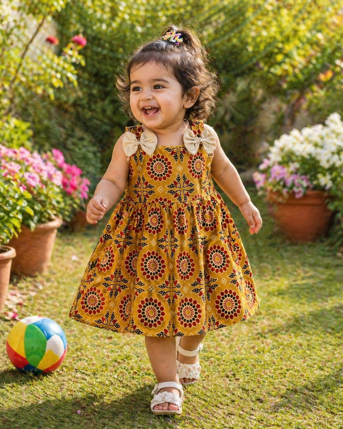 AJRAKH MANIA (MUSTARD YELLOW) - Adorable Ajrakh Cotton Frocks for little fashionistas!