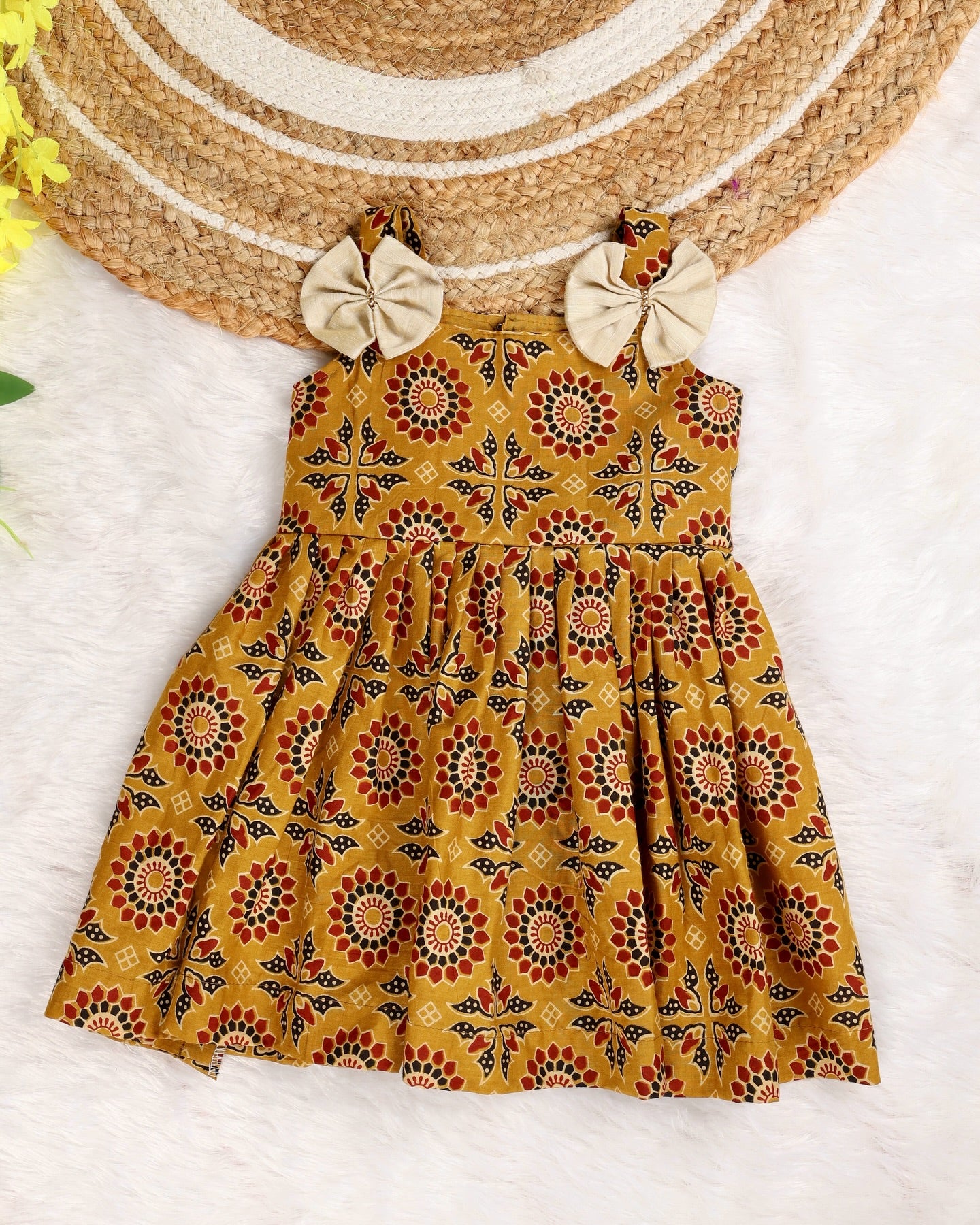 AJRAKH MANIA (MUSTARD YELLOW) - Adorable Ajrakh Cotton Frocks for little fashionistas!