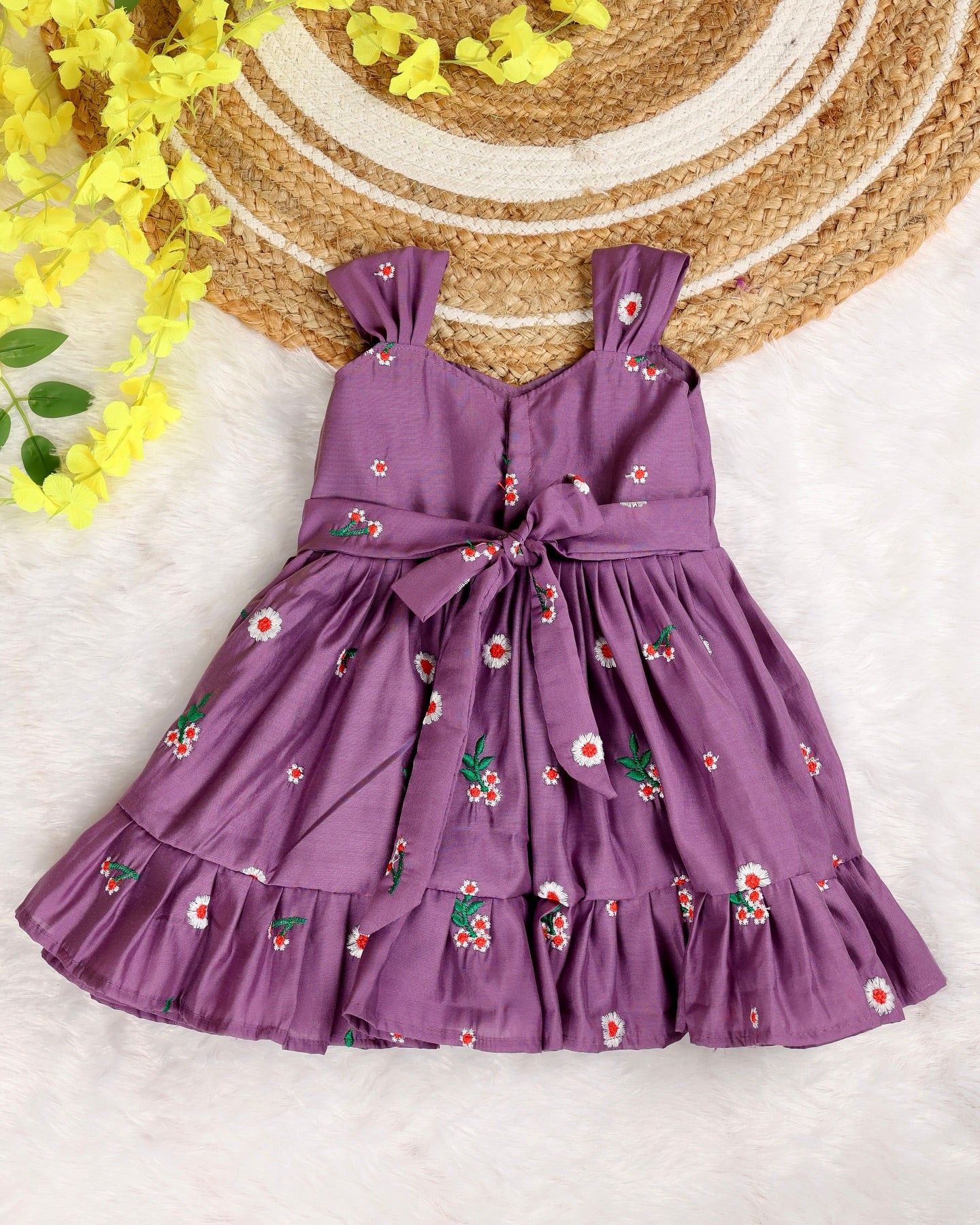 DAISY DREAM (FRENCH LILAC) - Premium Mul Chanderi Embroidery Cotton Frocks for Kids