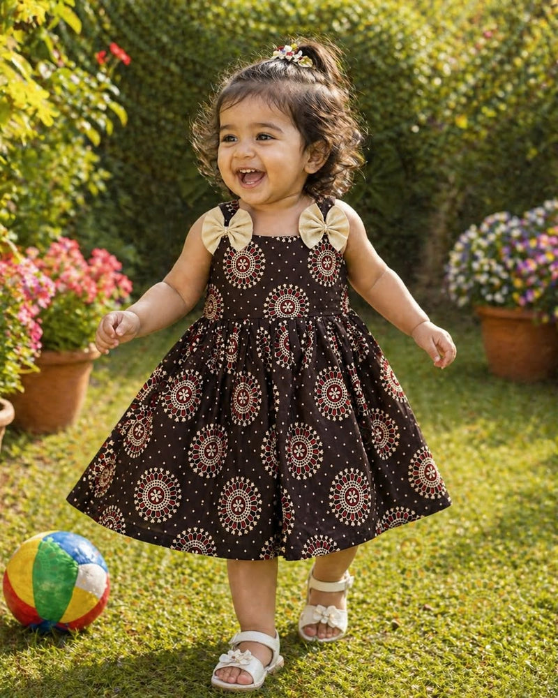 AJRAKH MANIA (BLACK) - Adorable Ajrakh Cotton Frocks for little fashionistas!