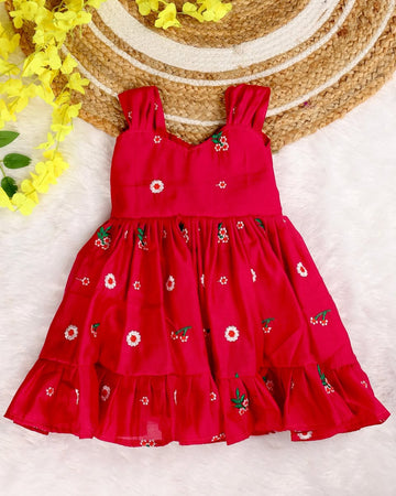 DAISY DREAM (PINK) - Premium Mul Chanderi Embroidery Cotton Frocks for Kids
